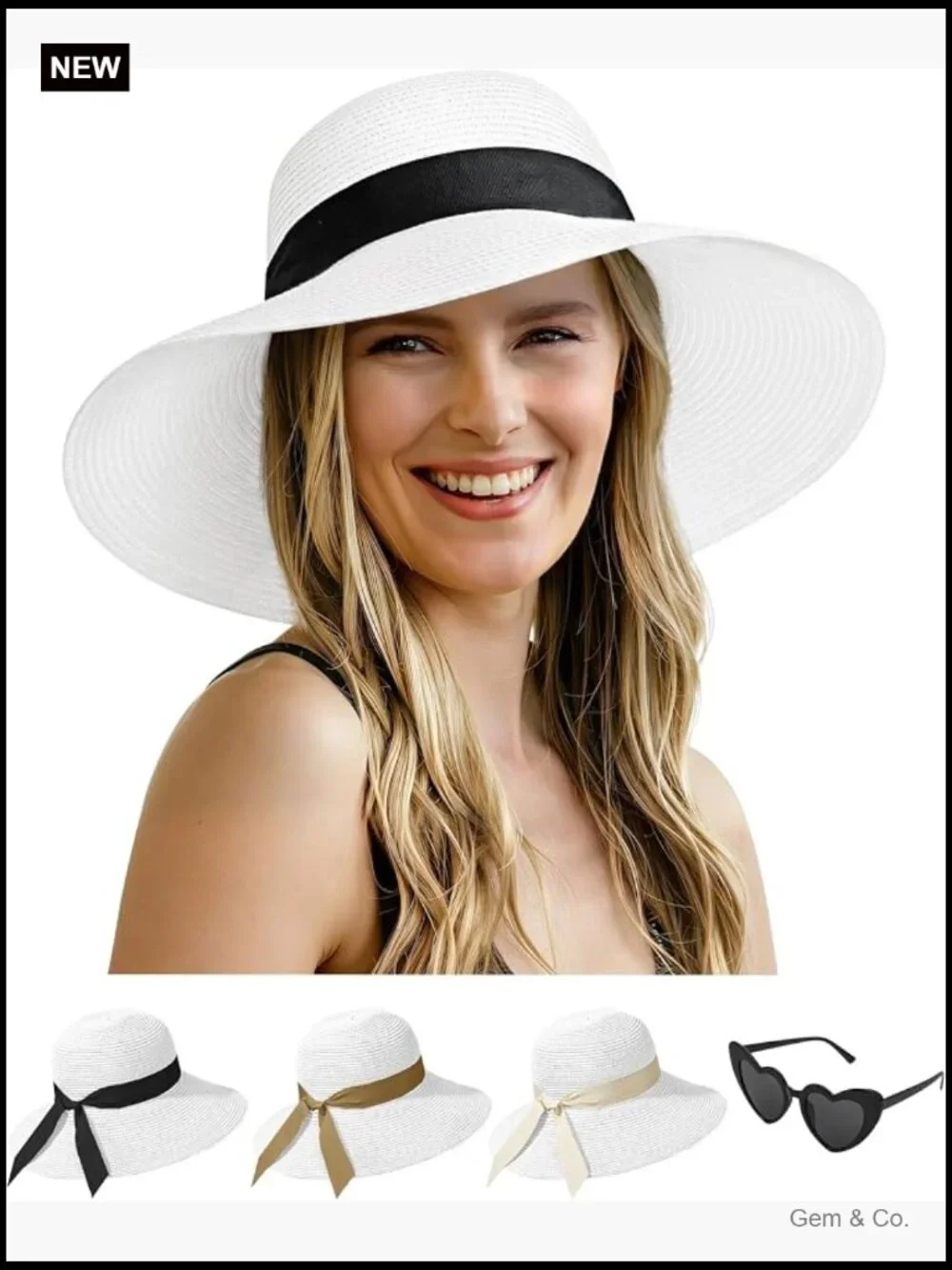 Wide Brim Straw Floppy Sun Hat with Chin Strap UPF 50+ Packable